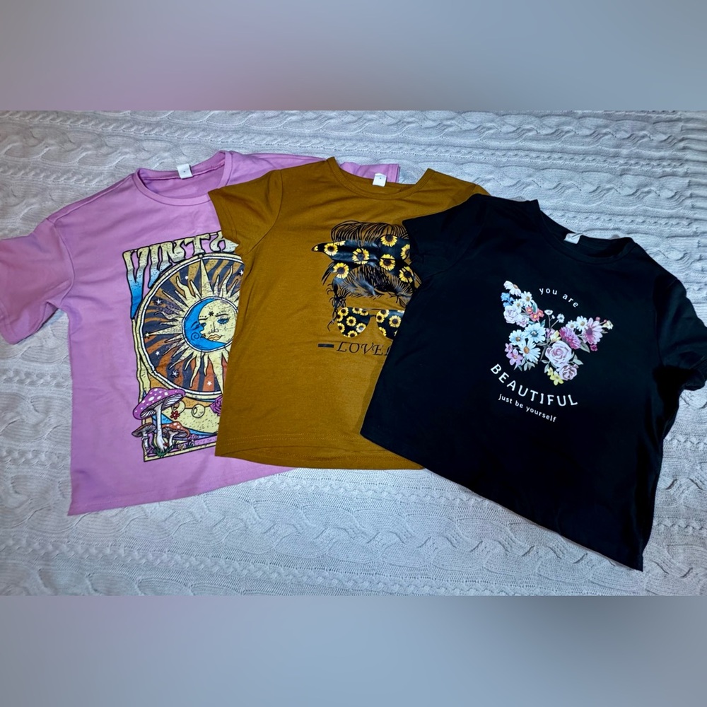 Lot of 3 Kid’s Floral Graphic T-Shirt Bundle Size 10Y #1171
